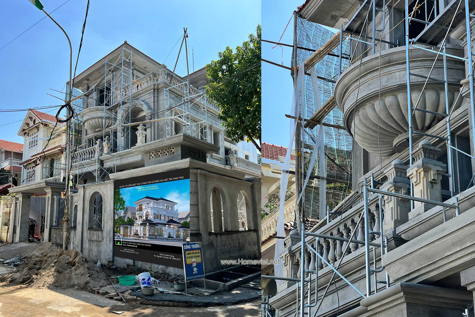 [ Công trình đang thi công ] Biệt thự 3 tầng Tân Cổ Điển tại Việt Trì, Phú Thọ