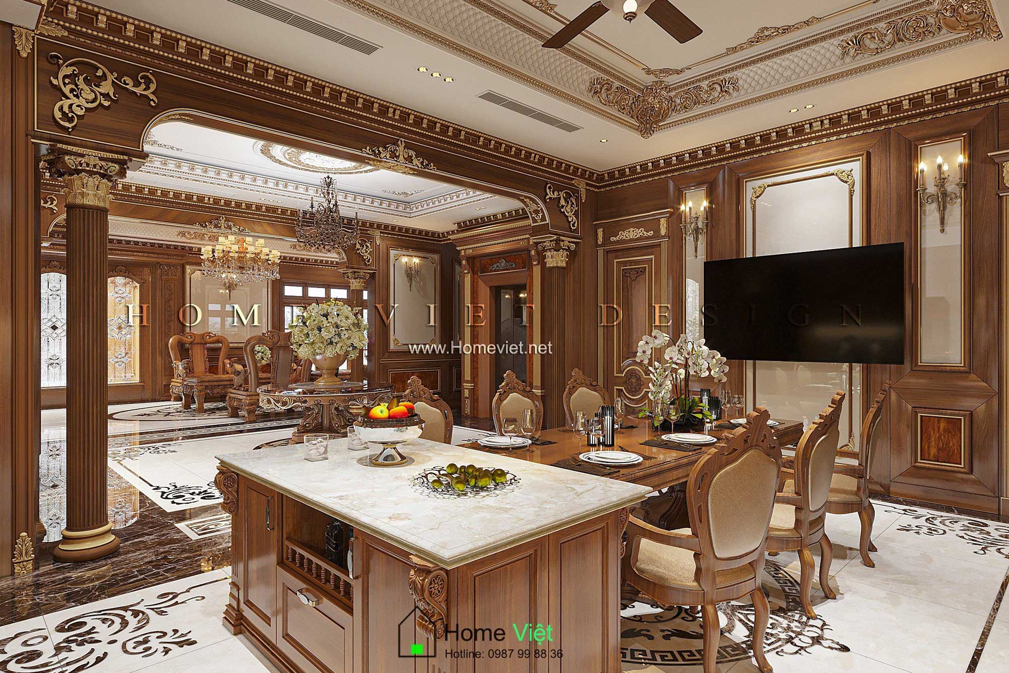 Tuyết Villa – Nội thất Biệt thự 3 tầng Tân Cổ Điển chất liệu gỗ Gõ Pachy