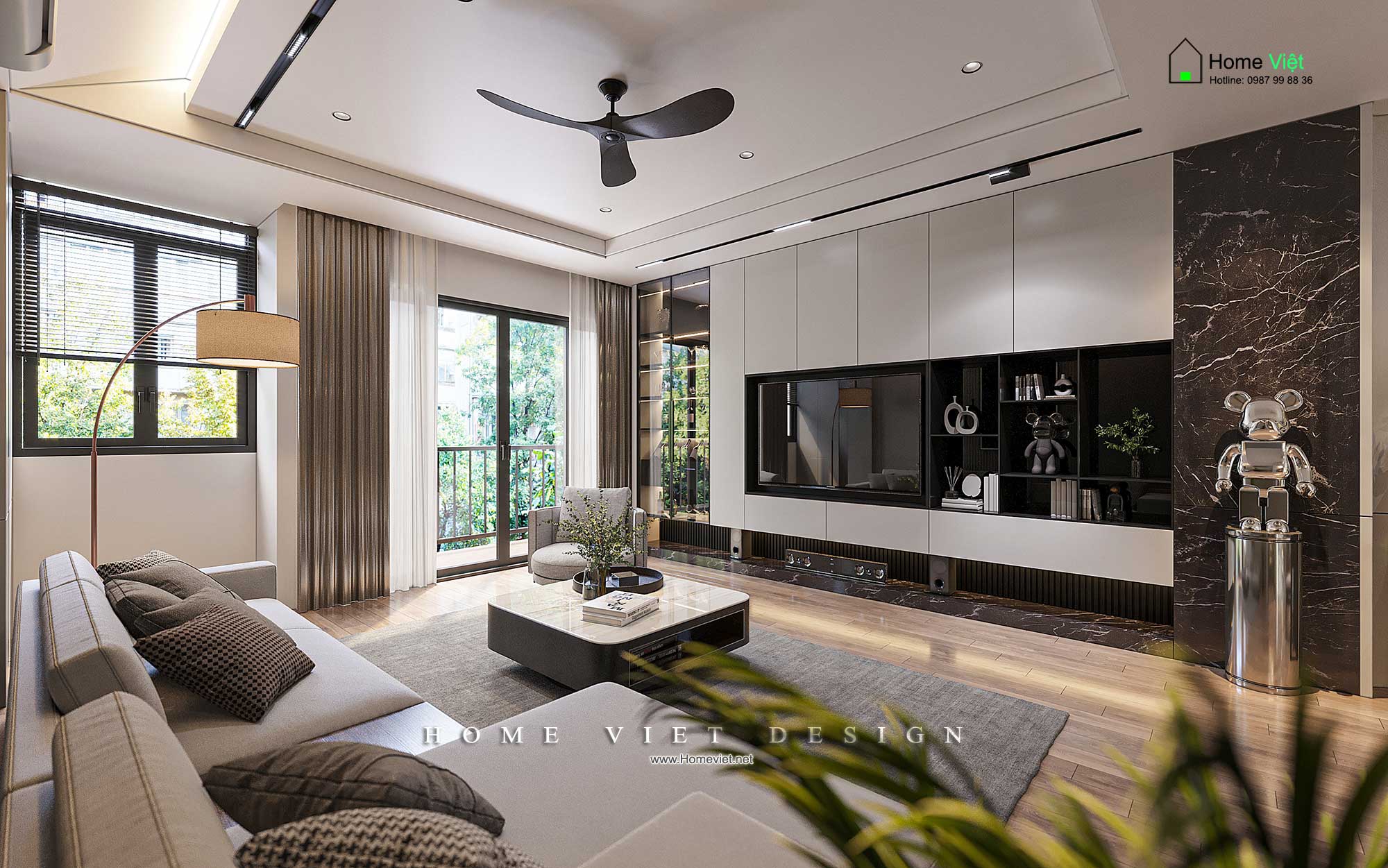 Tuyến Villa – Thiết kế nội thất nhà ở hiện đại tại Long Biên, Hà Nội với tông màu đen trắng làm chủ đạo