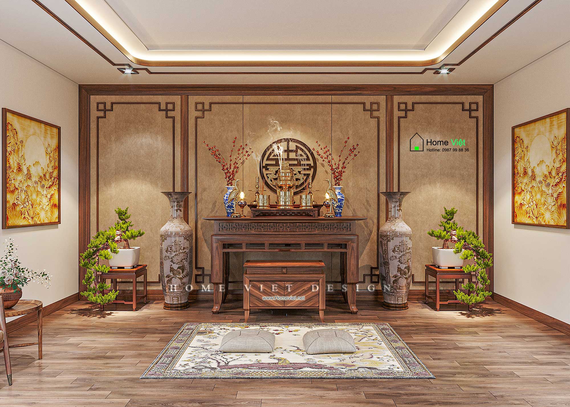 Quang Villa – Thiết kế nội thất Biệt thự 3 tầng Tân Cổ Điển nhẹ chất liệu gỗ Óc Chó tại Long Biên, Hà Nội